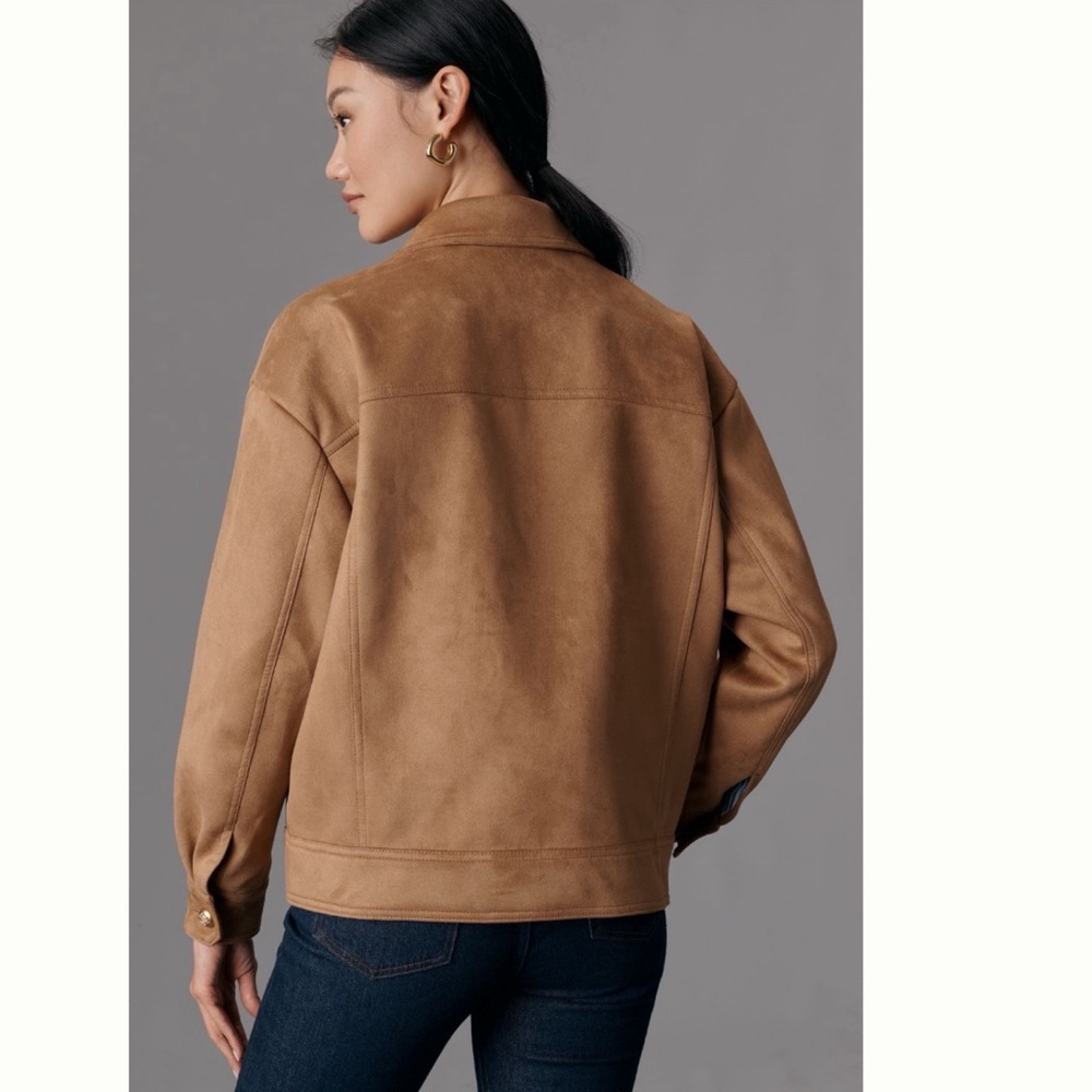 Anthropologie Maeve Tan Suede Trucker Jacket - Picture 4 of 14